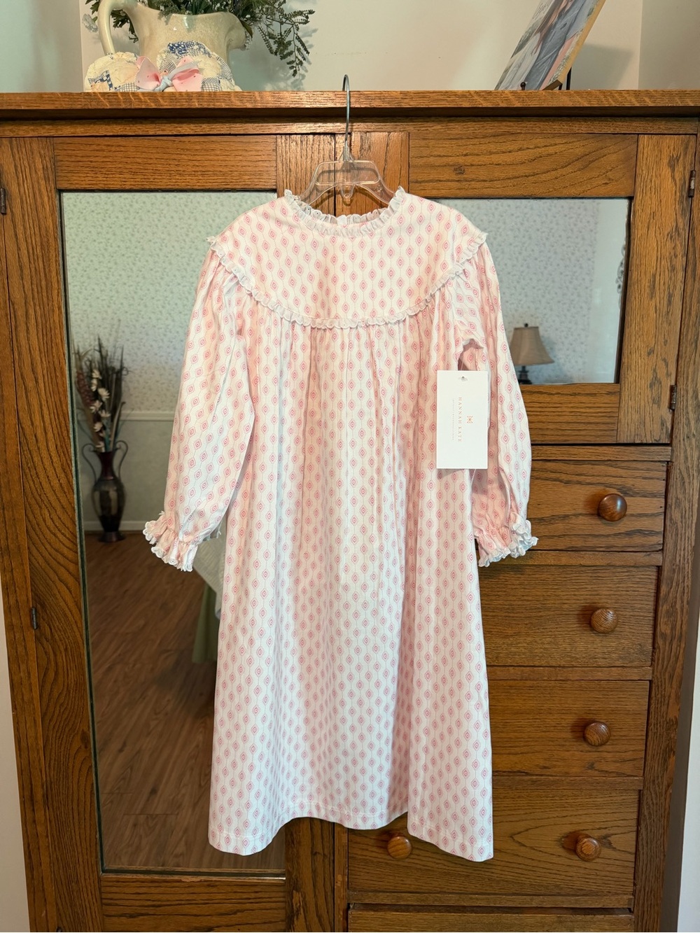 Girls' Pink Long-Sleeve Nightgown with Mother-of-Pearl Buttons